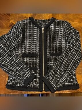 Ann Taylor Black/White Textured Tweed Collarless Blazer Size 0P